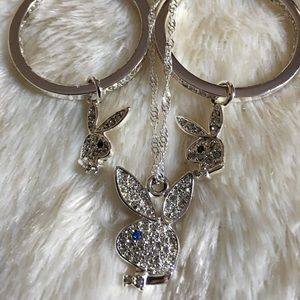 Playboy Hoop Earrings & Necklace Crystal bunny